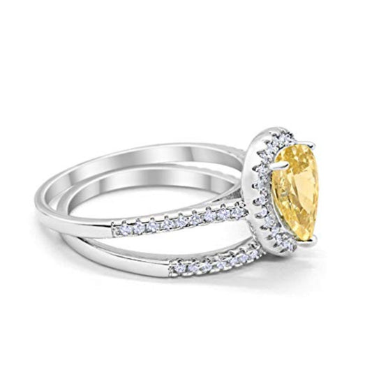 Teardrop Bridal Wedding Piece Ring Simulated Yellow CZ