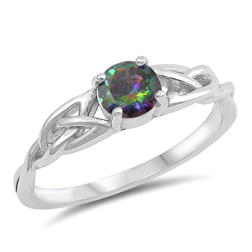 Celtic Trinity Wedding Promise Ring Simulated Rainbow CZ