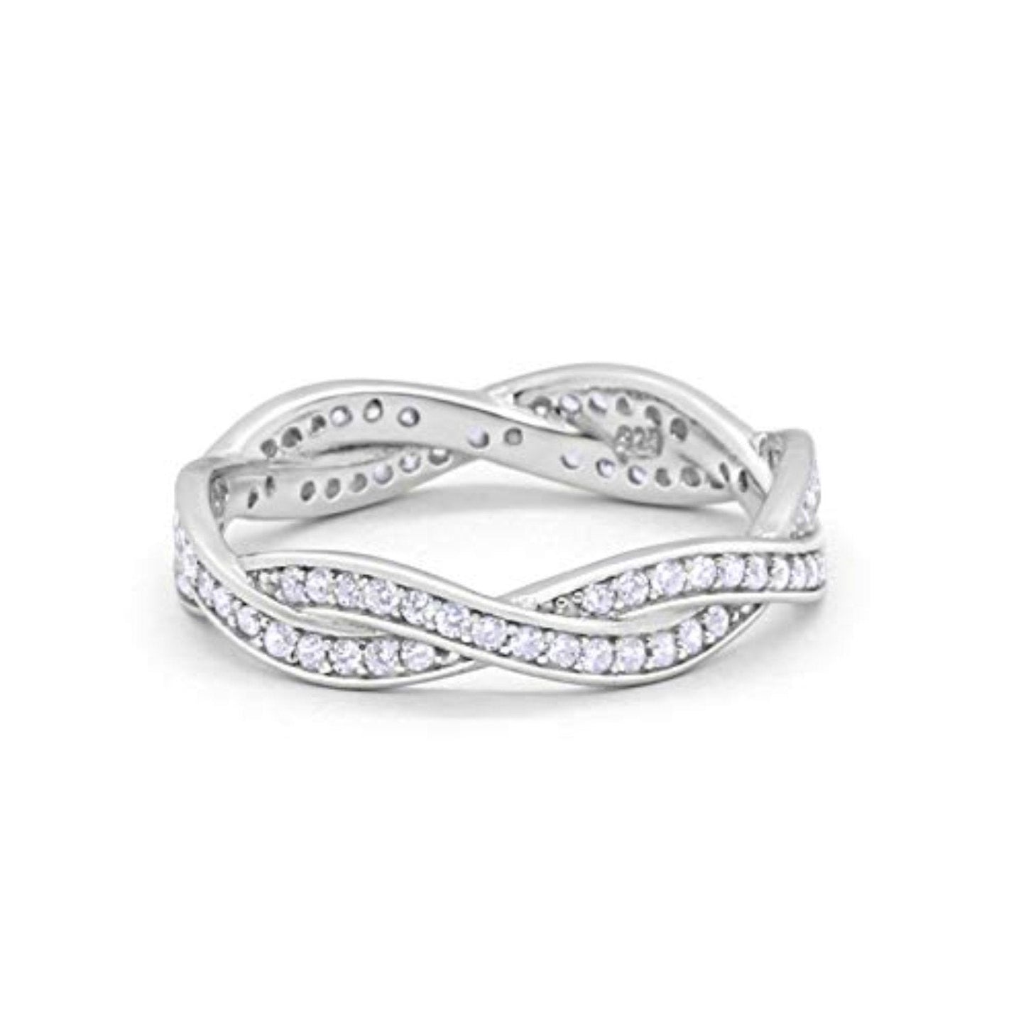 Crisscross Braided Design Band Ring Round Eternity Simulated CZ