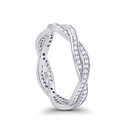 Crisscross Braided Design Band Ring Round Eternity Simulated CZ