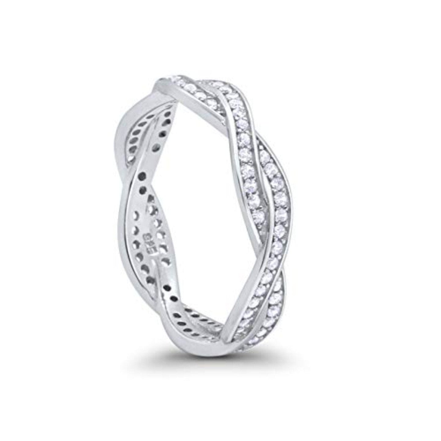 Crisscross Braided Weave Design Round Eternity Cubic Zirconia Band Ring