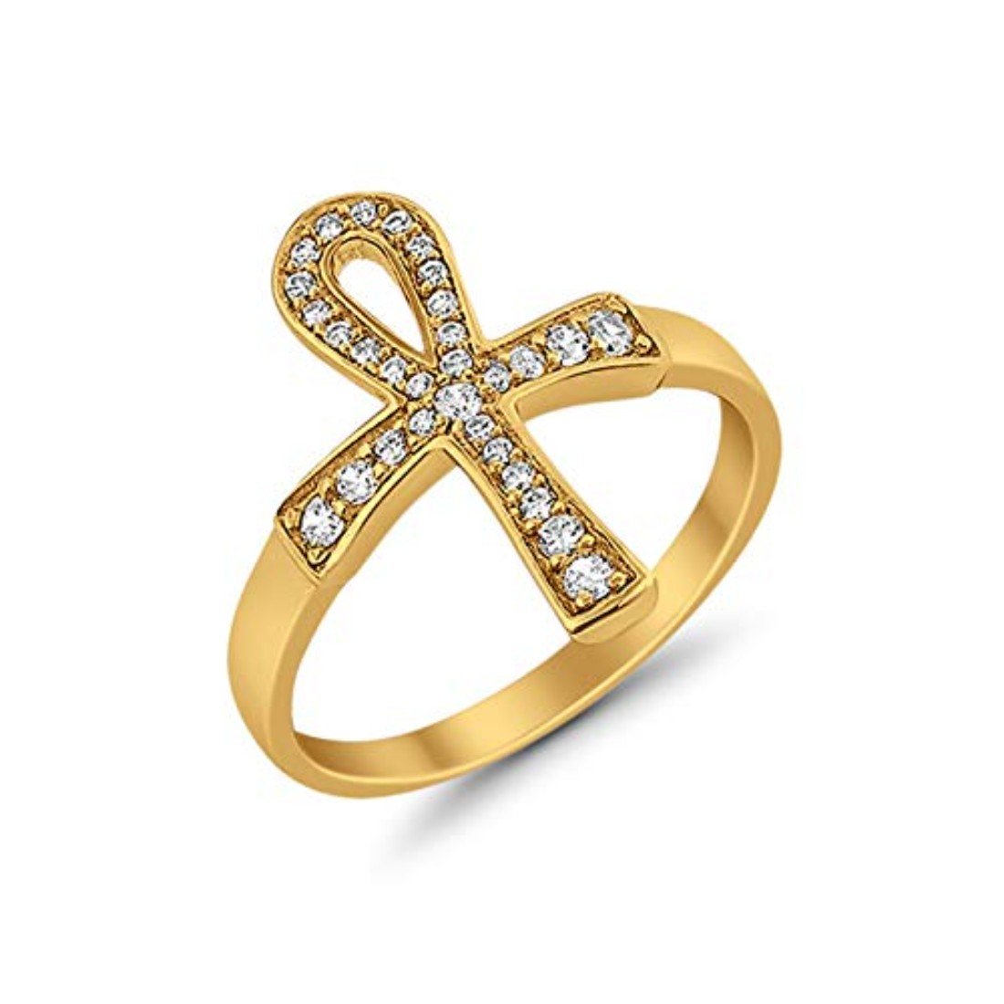 Cross Ankh Eternity Yellow Tone, Simulated Cubic Zirconia Ring