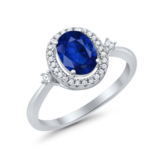 Art Deco Engagement Ring Halo Oval Simulated Blue Sapphire CZ