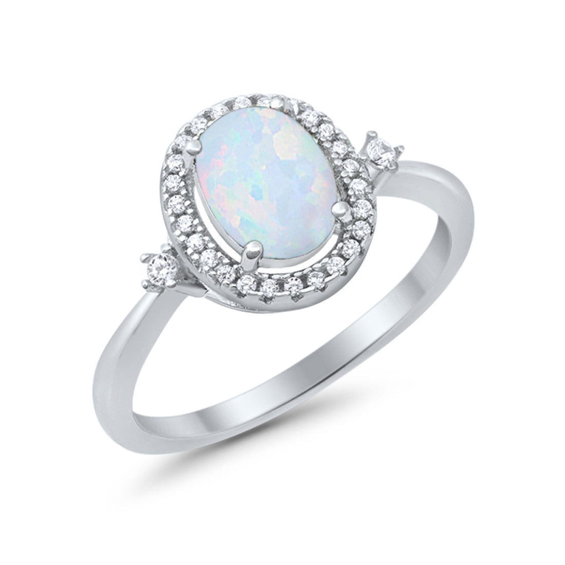 Art Deco Engagement Ring Halo Oval Lab Created White Opal