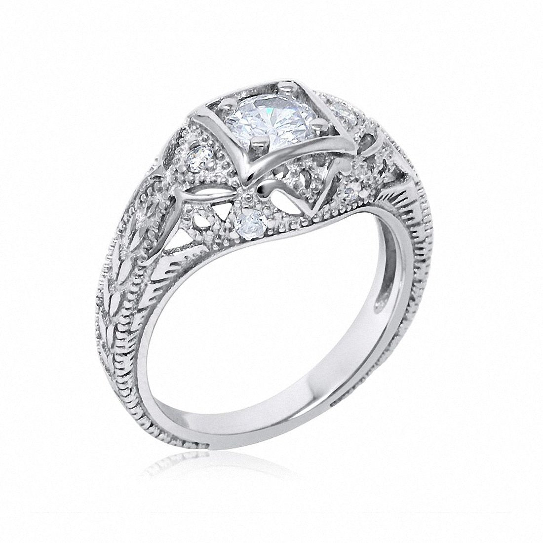 Antique Style Engagement Ring Simulated Cubic Zirconia