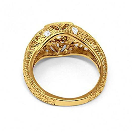 Antique Style Yellow Tone, Simulated Cubic Zirconia Engagement Ring