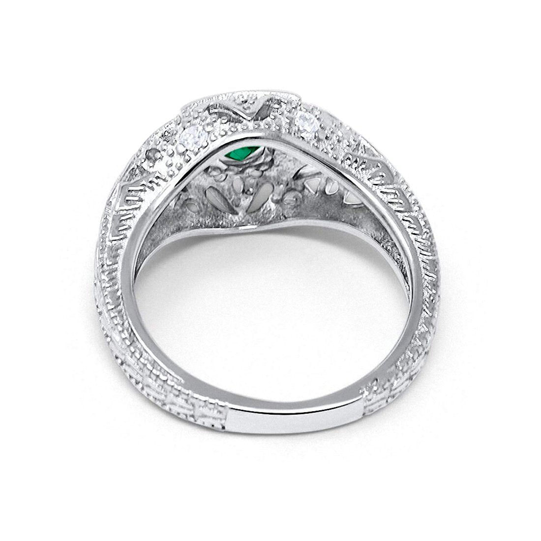 Antique Style Wedding Ring Round Simulated Green Emerald CZ