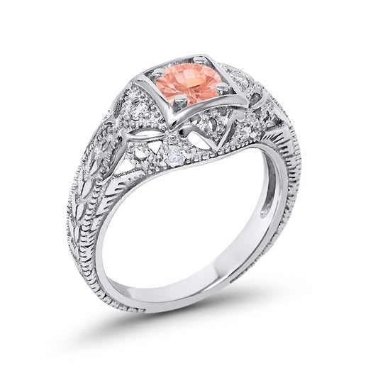 Antique Style Wedding Ring Round Simulated Morganite CZ