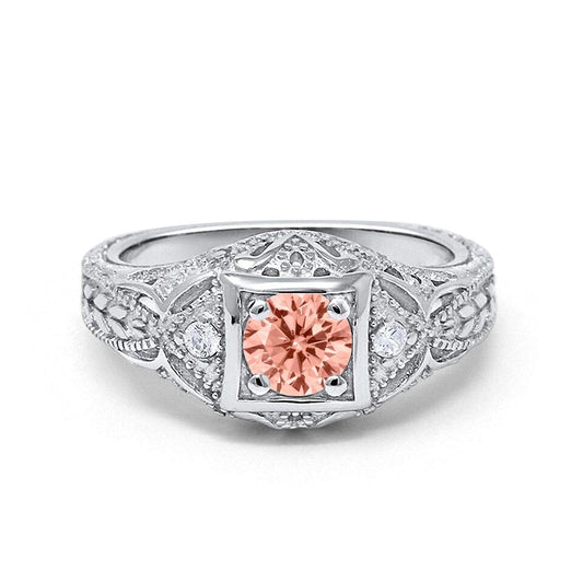 Antique Style Wedding Ring Round Simulated Morganite CZ