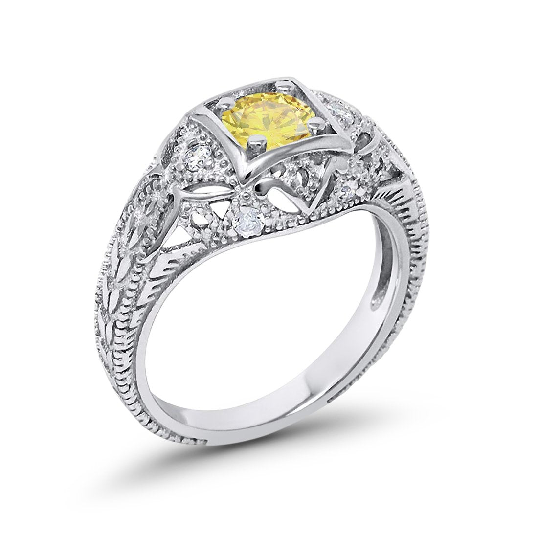 Antique Style Simulated Yellow CZ Engagement Ring