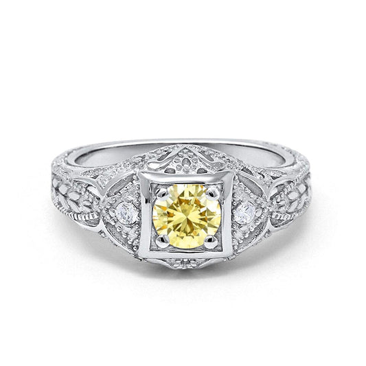 Antique Style Simulated Yellow CZ Engagement Ring