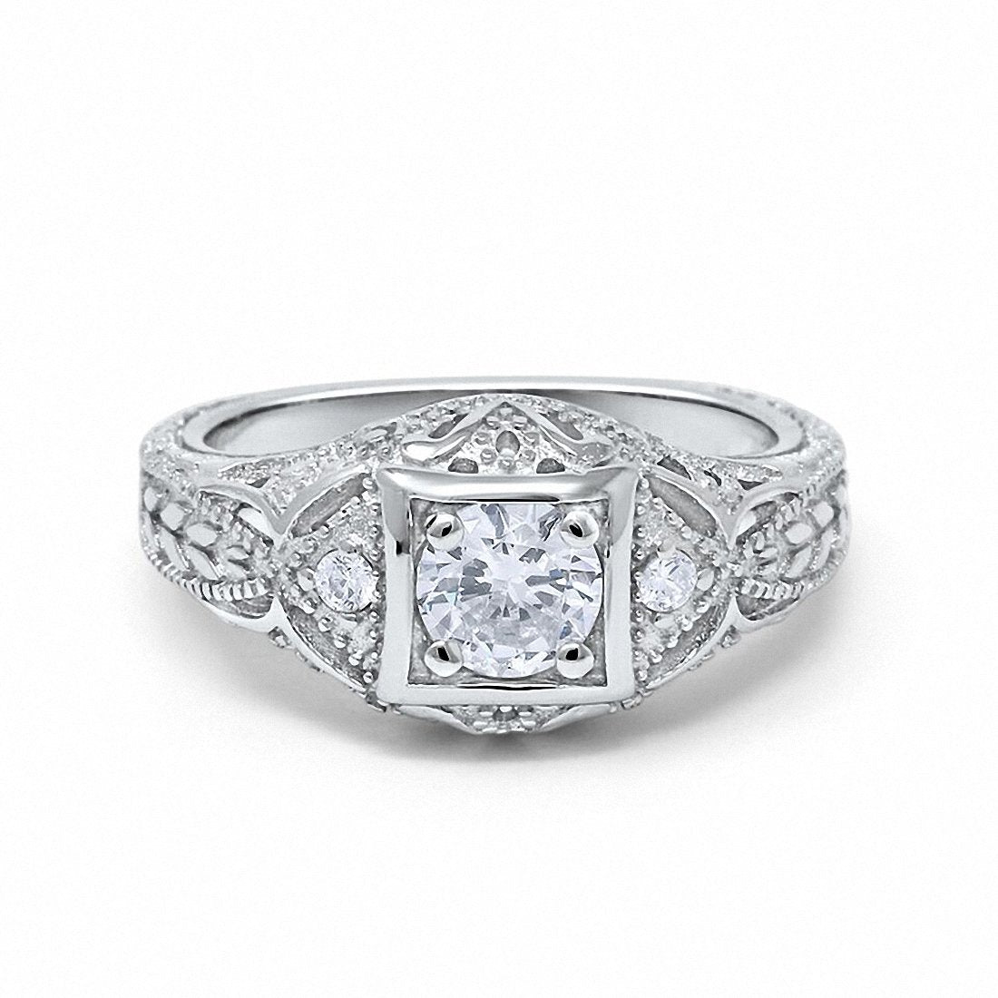 Antique Style Engagement Ring Simulated Cubic Zirconia