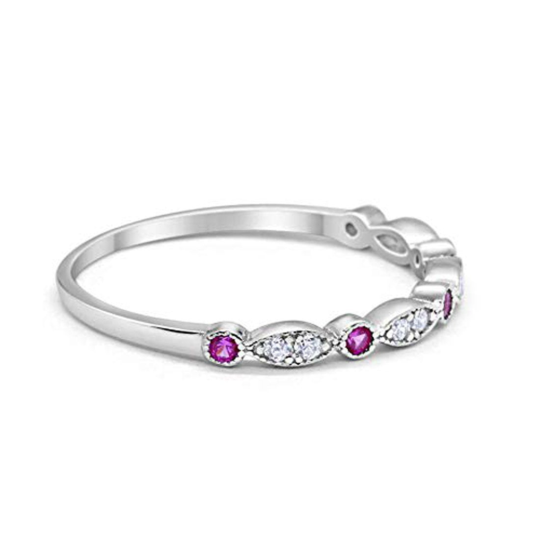 Half Eternity Round Simulated Amethyst CZ Wedding Band