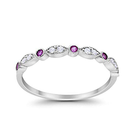 Half Eternity Round Simulated Amethyst CZ Wedding Band