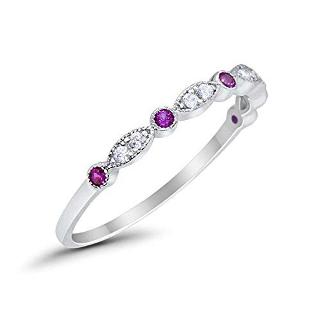 Half Eternity Round Simulated Amethyst CZ Wedding Band