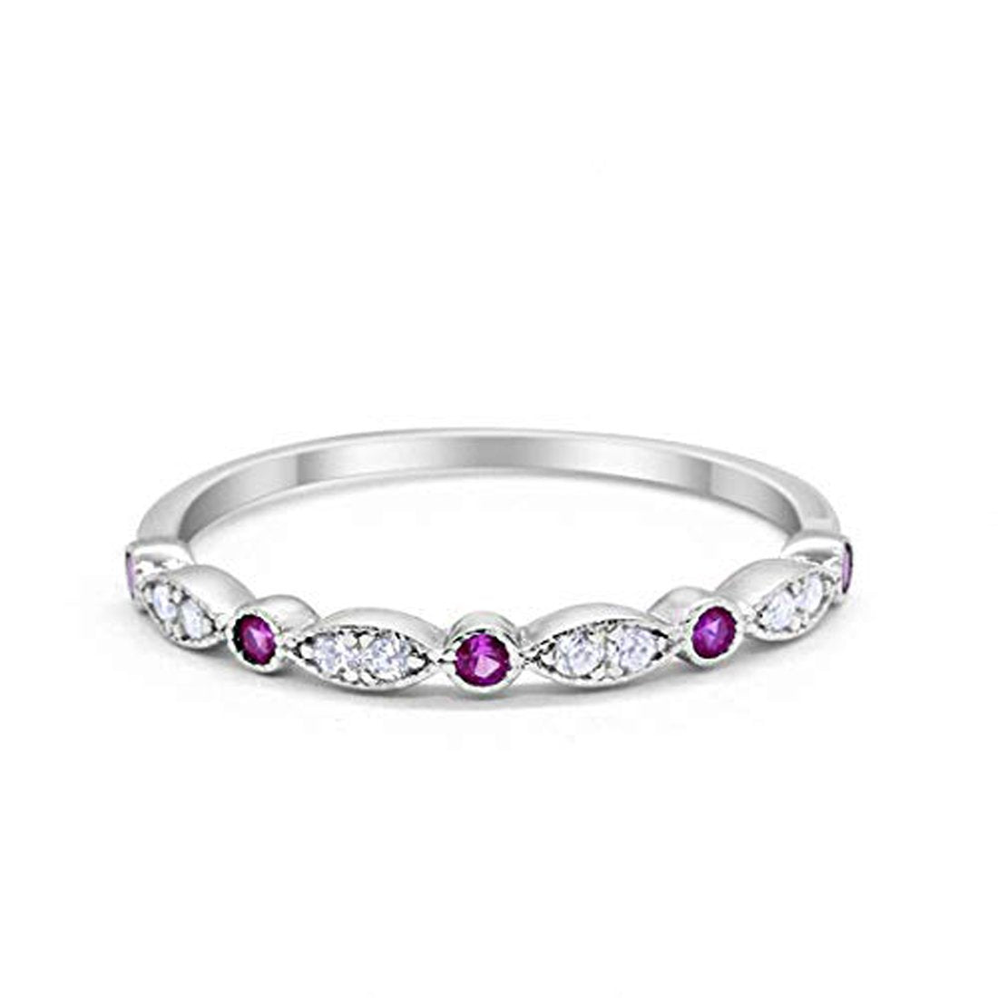 Half Eternity Round Simulated Amethyst CZ Wedding Band