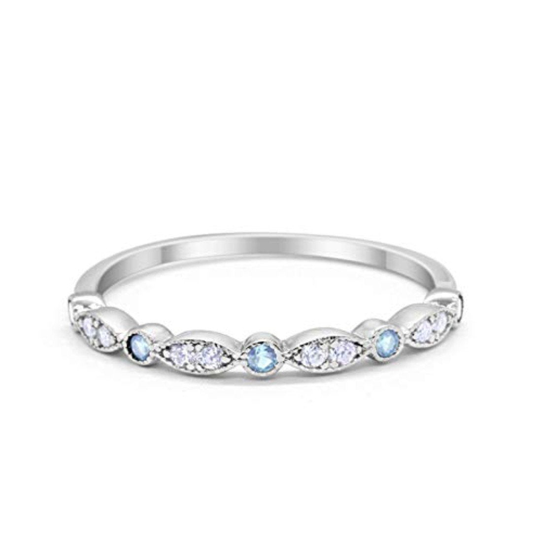 Art Deco Eternity Simulated Aquamarine CZ Wedding Ring