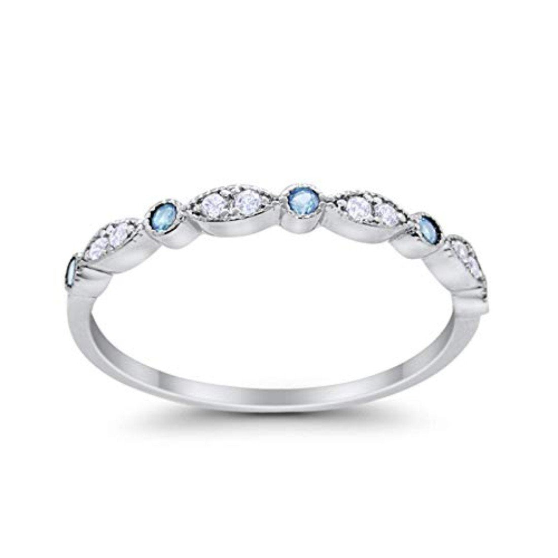 Art Deco Eternity Simulated Aquamarine CZ Wedding Ring