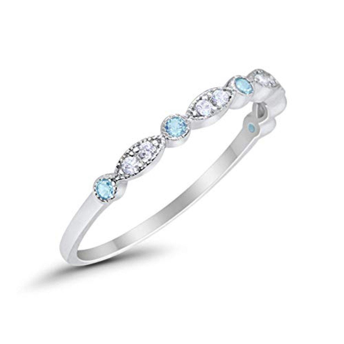 Art Deco Eternity Simulated Aquamarine CZ Wedding Ring