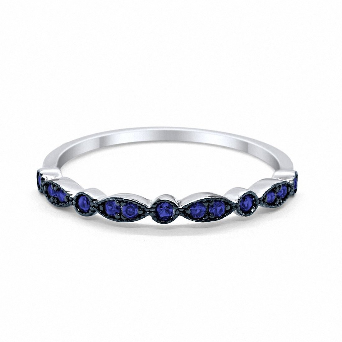 Half Eternity Wedding Band Round Simulated Blue Sapphire CZ