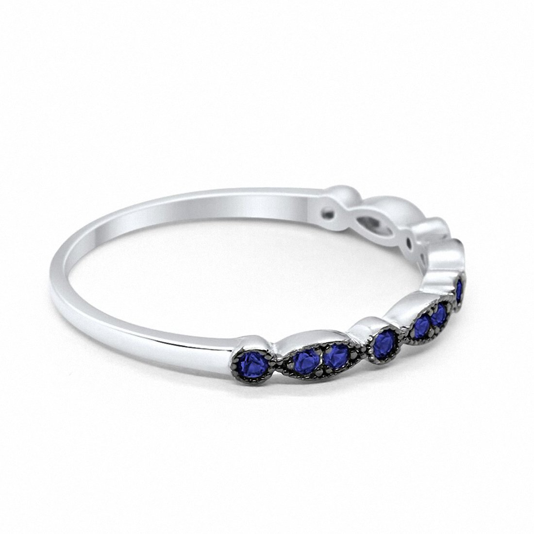 Half Eternity Wedding Band Round Simulated Blue Sapphire CZ