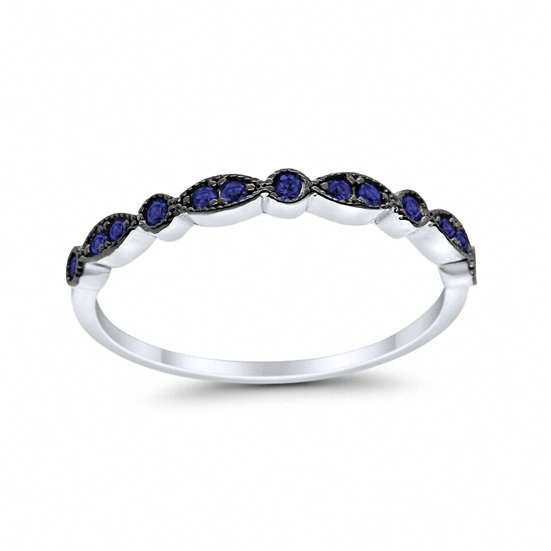 Half Eternity Wedding Band Round Simulated Blue Sapphire CZ