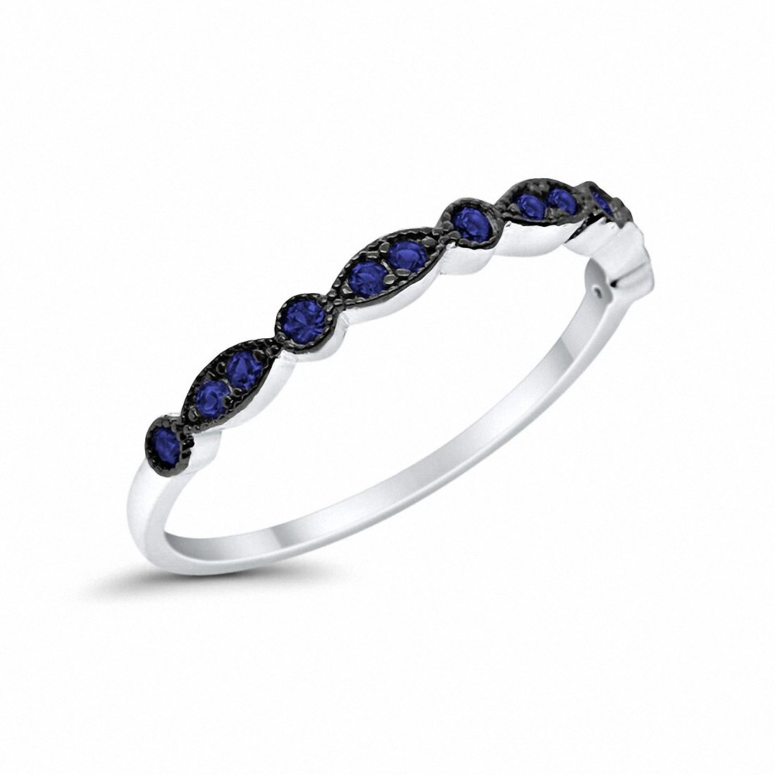 Half Eternity Wedding Band Round Simulated Blue Sapphire CZ