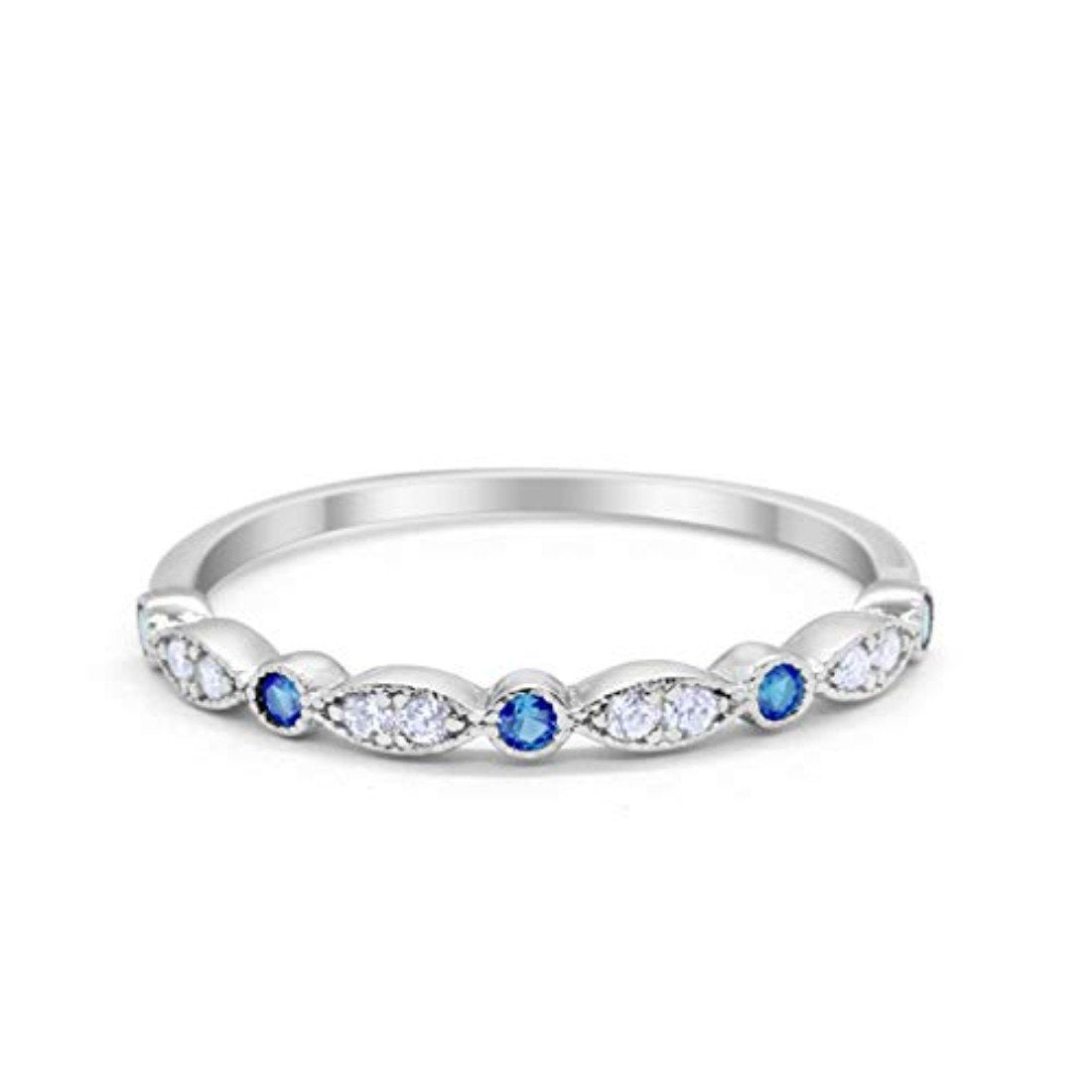 Half Eternity Round Simulated Blue Topaz CZ Wedding Band