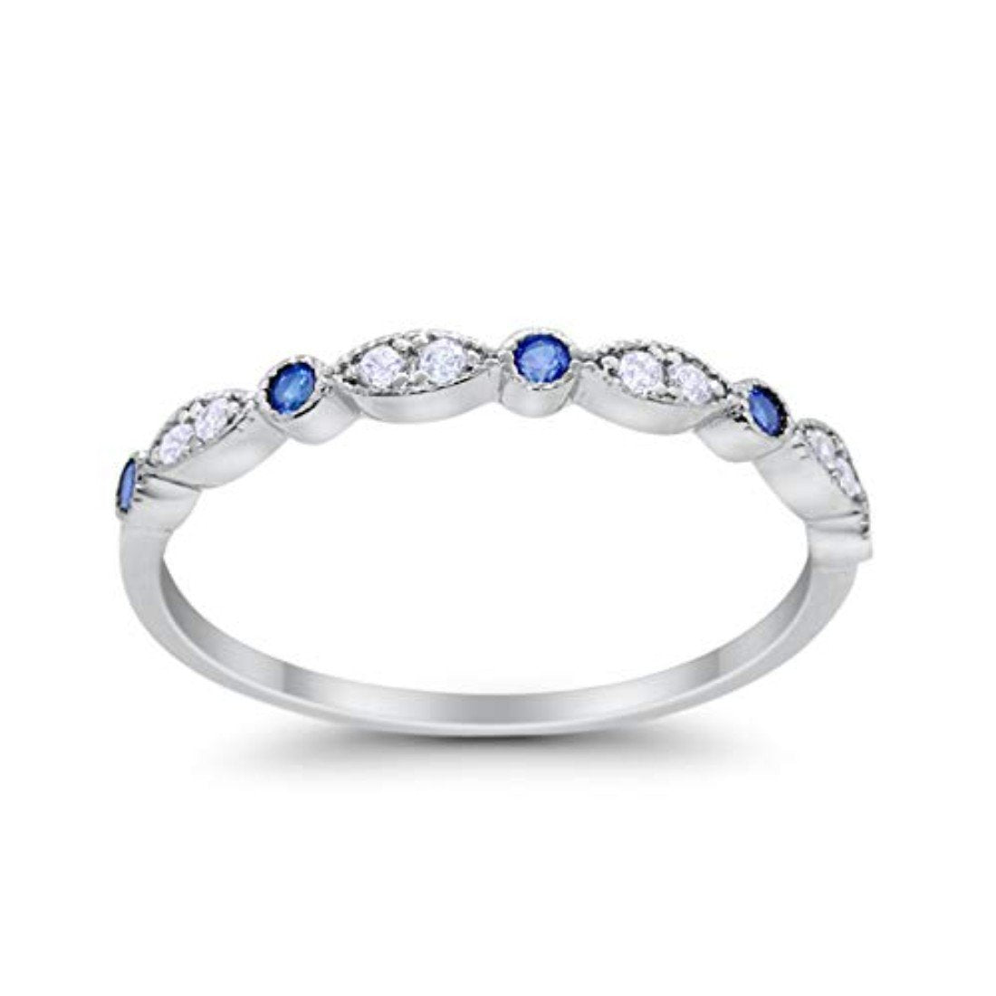 Half Eternity Round Simulated Blue Topaz CZ Wedding Band