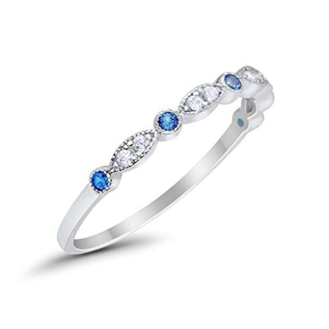 Half Eternity Round Simulated Blue Topaz CZ Wedding Band