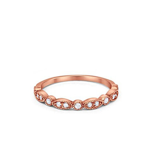 Half Eternity Wedding Band Round Rose Tone, Simulated CZ