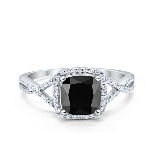 Halo Infinity Shank Engagement Ring Cushion Round Simulated Black CZ