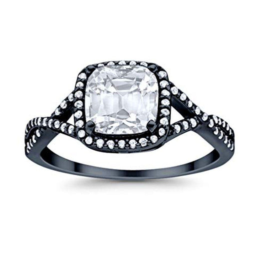 Halo Infinity Shank Engagement Ring Black Tone, Simulated CZ