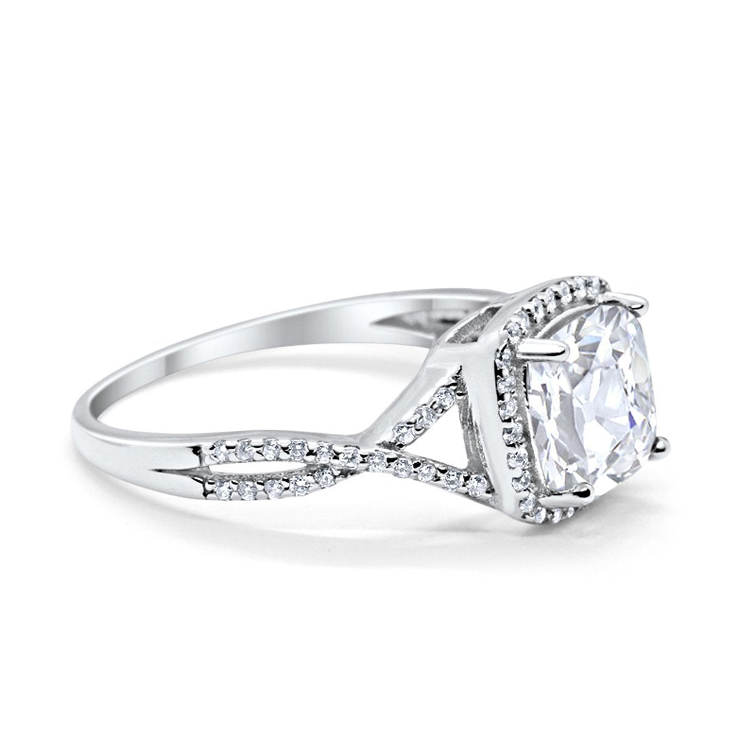 Halo Infinity Shank Engagement Ring Cushion Round Simulated CZ