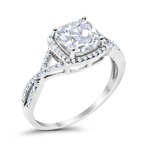 Halo Infinity Shank Engagement Ring Cushion Round Simulated CZ