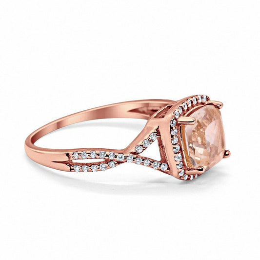 Halo Engagement Ring Rose Tone, Simulated Morganite CZ