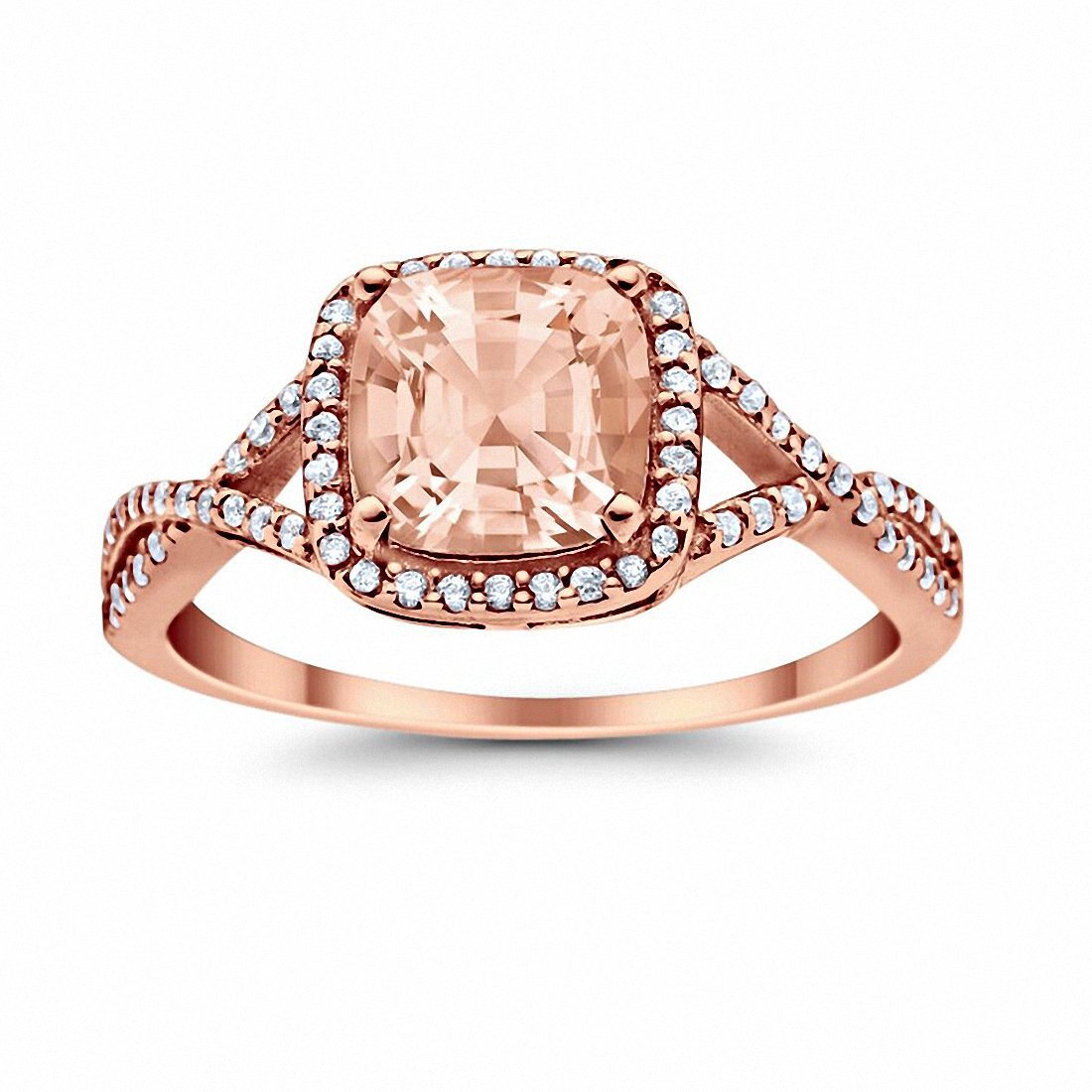 Halo Engagement Ring Rose Tone, Simulated Morganite CZ