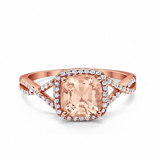 Halo Engagement Ring Rose Tone, Simulated Morganite CZ