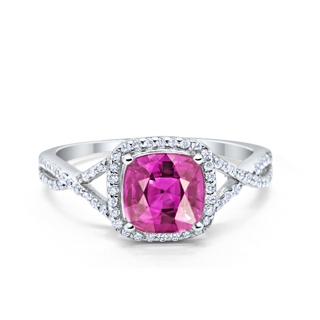 Halo Infinity Shank Engagement Ring Cushion Round Simulated Pink CZ