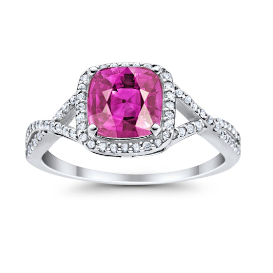 Halo Infinity Shank Engagement Ring Cushion Round Simulated Pink CZ