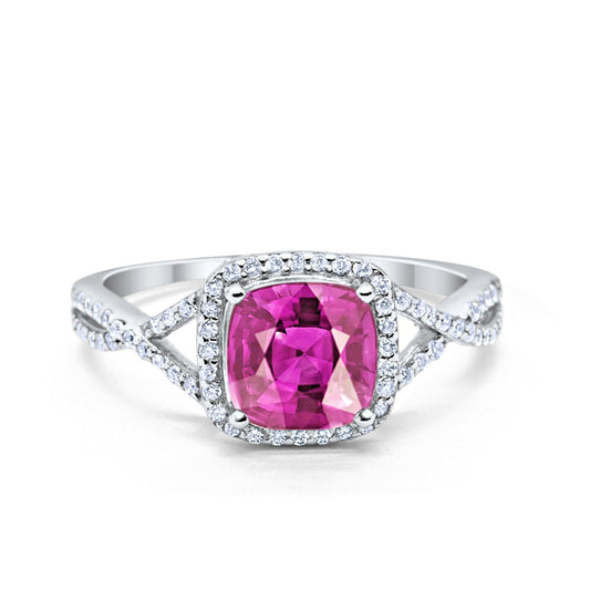 Halo Infinity Shank Engagement Ring Cushion Round Simulated Pink CZ