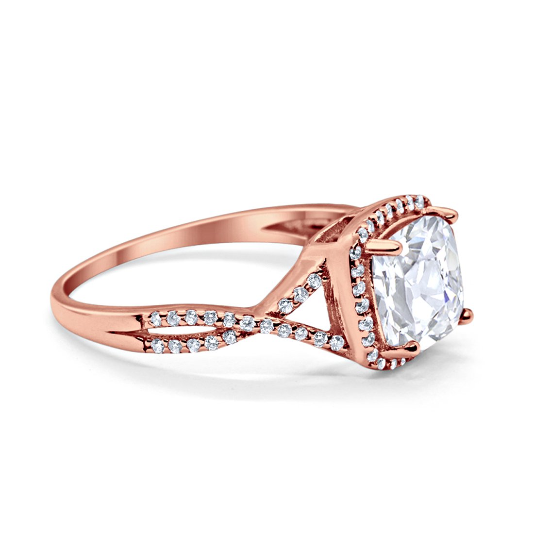 Halo Infinity Shank Engagement Ring Cushion Rose Tone, Simulated CZ