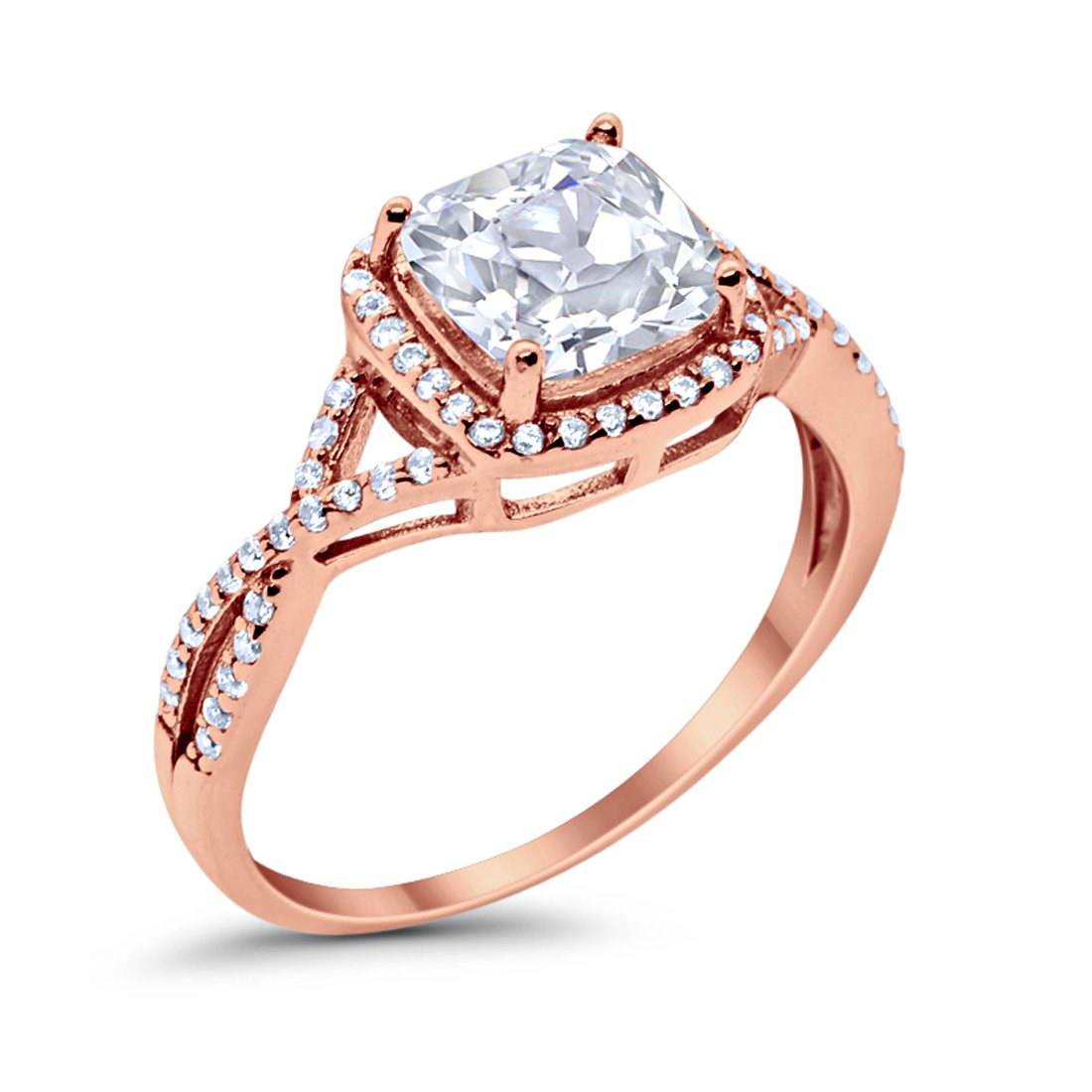 Halo Infinity Shank Engagement Ring Cushion Rose Tone, Simulated CZ