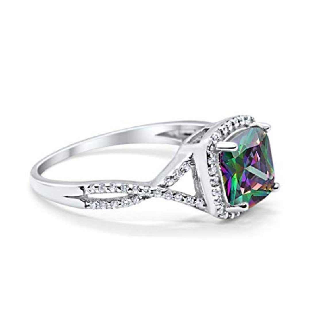 Halo Infinity Shank Cushion Simulated Rainbow CZ Engagement Ring