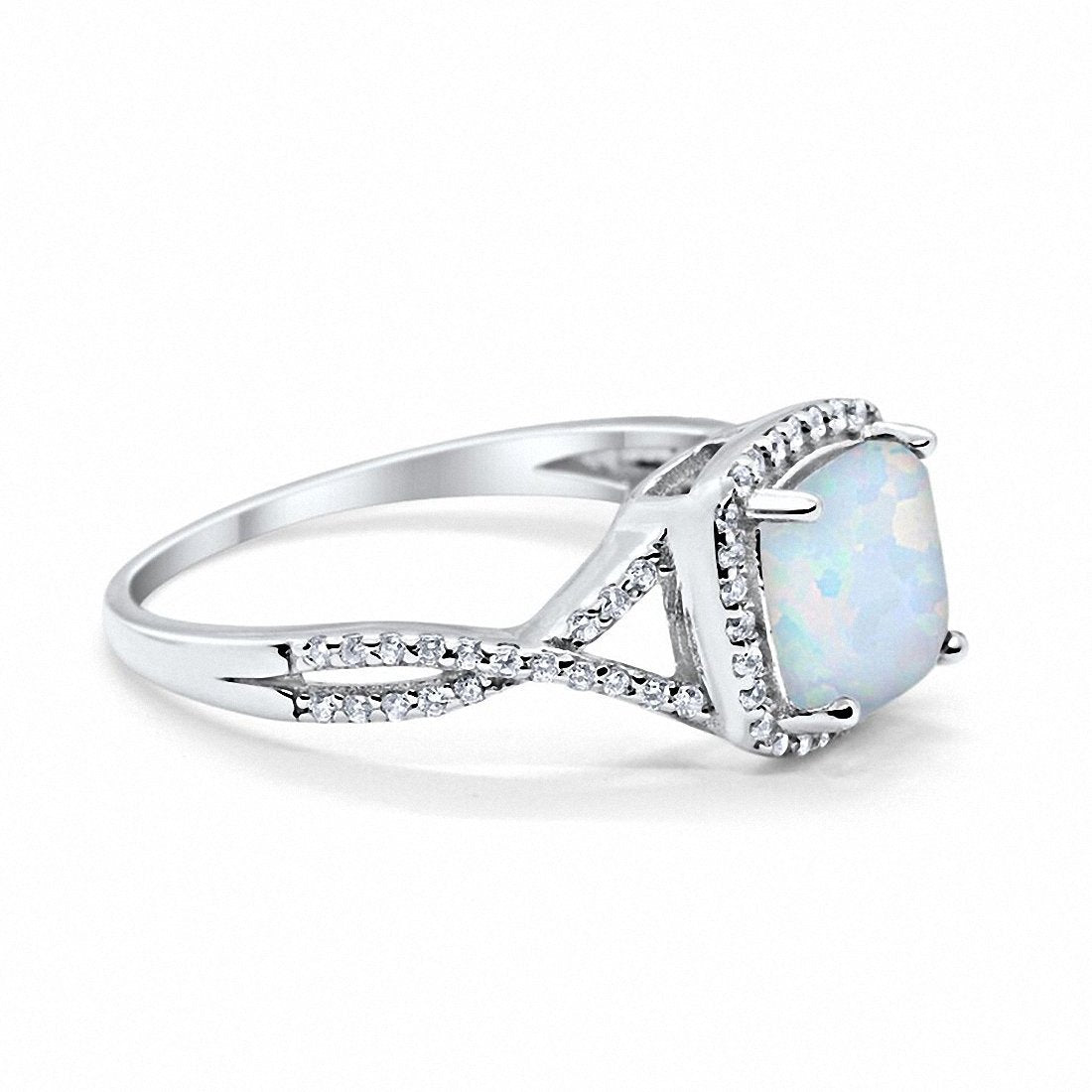 Halo Infinity Shank Engagement Ring Lab Created White Opal