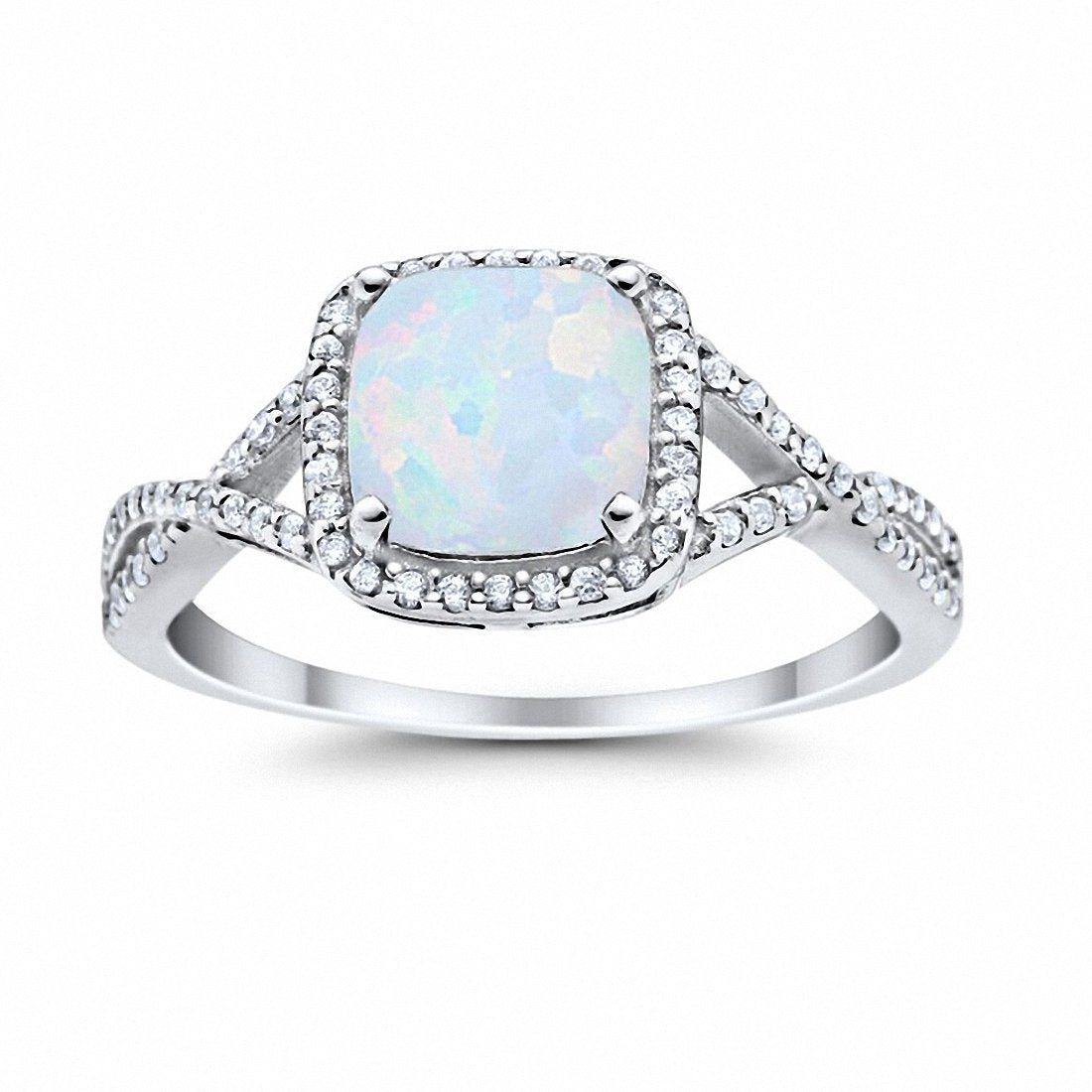 Halo Infinity Shank Engagement Ring Lab Created White Opal