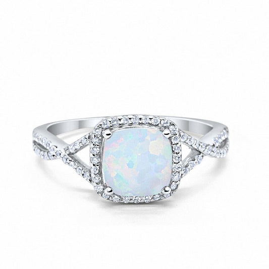 Halo Infinity Shank Engagement Ring Lab Created White Opal