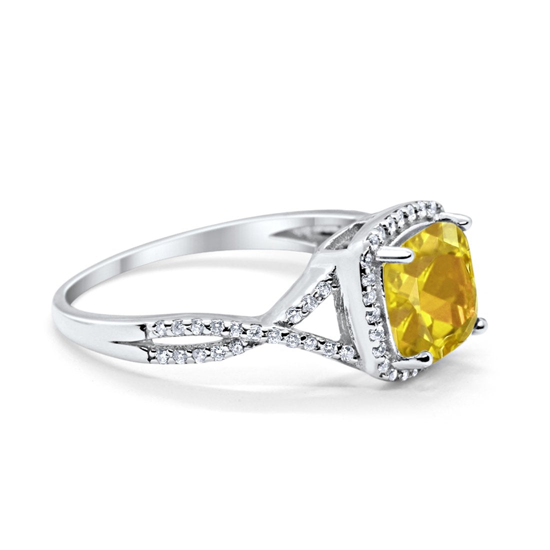 Halo Infinity Shank Engagement Ring Cushion Round Simulated Yellow CZ