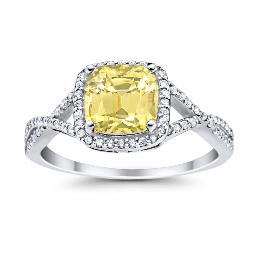 Halo Infinity Shank Engagement Ring Cushion Round Simulated Yellow CZ