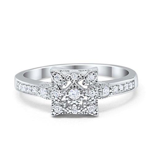 Art Deco Engagement Ring Round Simulated Cubic Zirconia